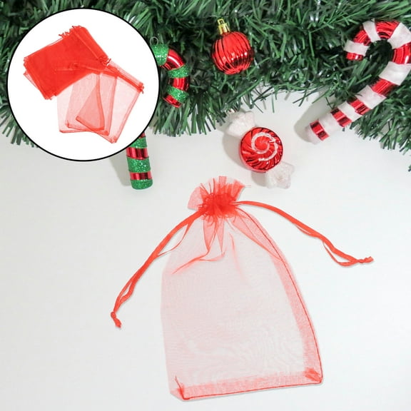 PAMINGONO 100Pcs Red Organza Bags for Jewelry Packaging and Event Favors 5.9x3.9x0.08in