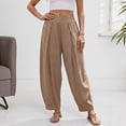 thumbnail image 2 of DHFJKG Womens Harem Pants Summer Casual Loose Fit Mid Rise Pleated Solid Color Tapered Pants With Pockets Lightweight Linen Soft Leisure Trousers, 2 of 7