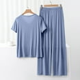 thumbnail image 3 of Womens 2 Piece Pajama Set - Short Sleeve Top & Wide Leg Pants - Polyester Spandex, Casual Homewear - M-XXL Sizes, 3 of 6