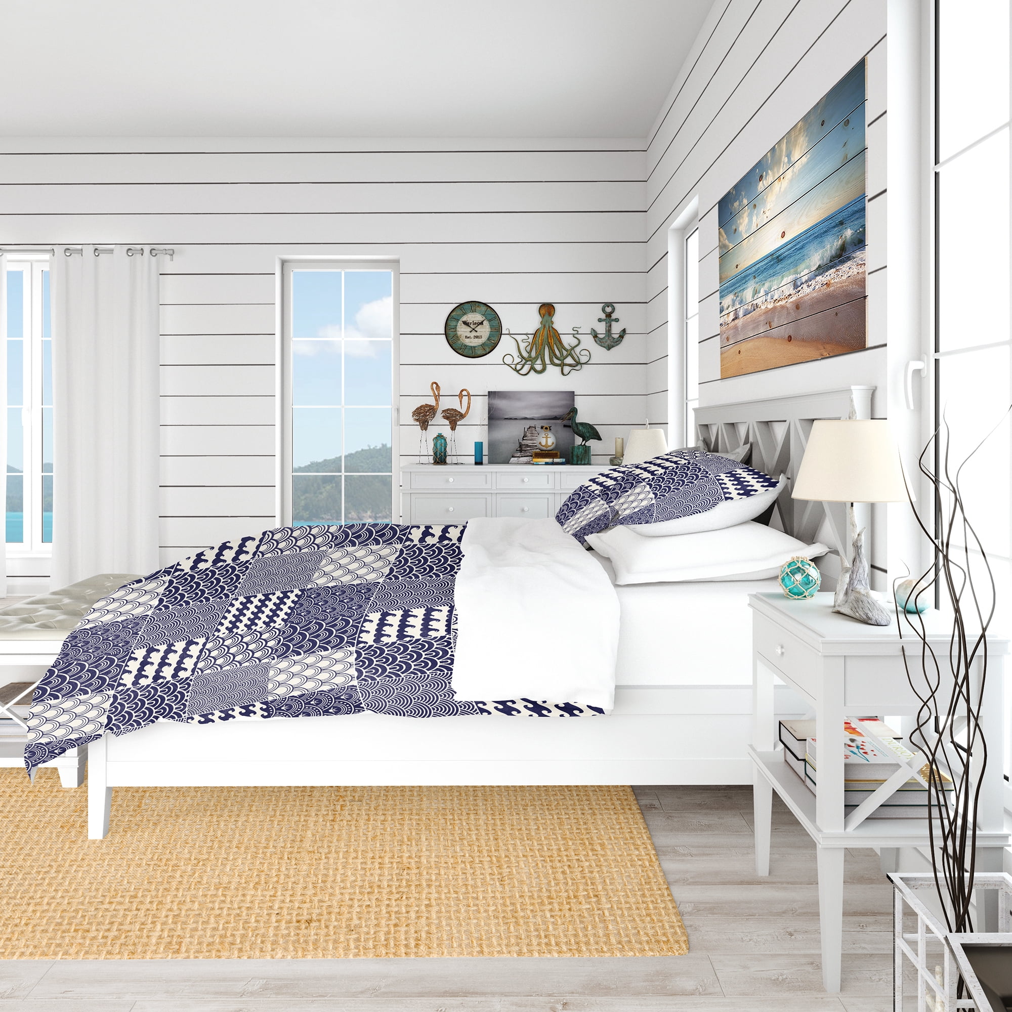 Designart 'Japanese Ocean Wave Pattern' Costal Duvet Cover Set