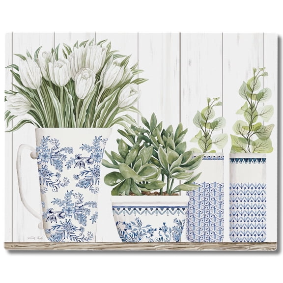 CounterArt Blue & White Pottery 3mm Tempered Glass Cutting Board 15" by 12"