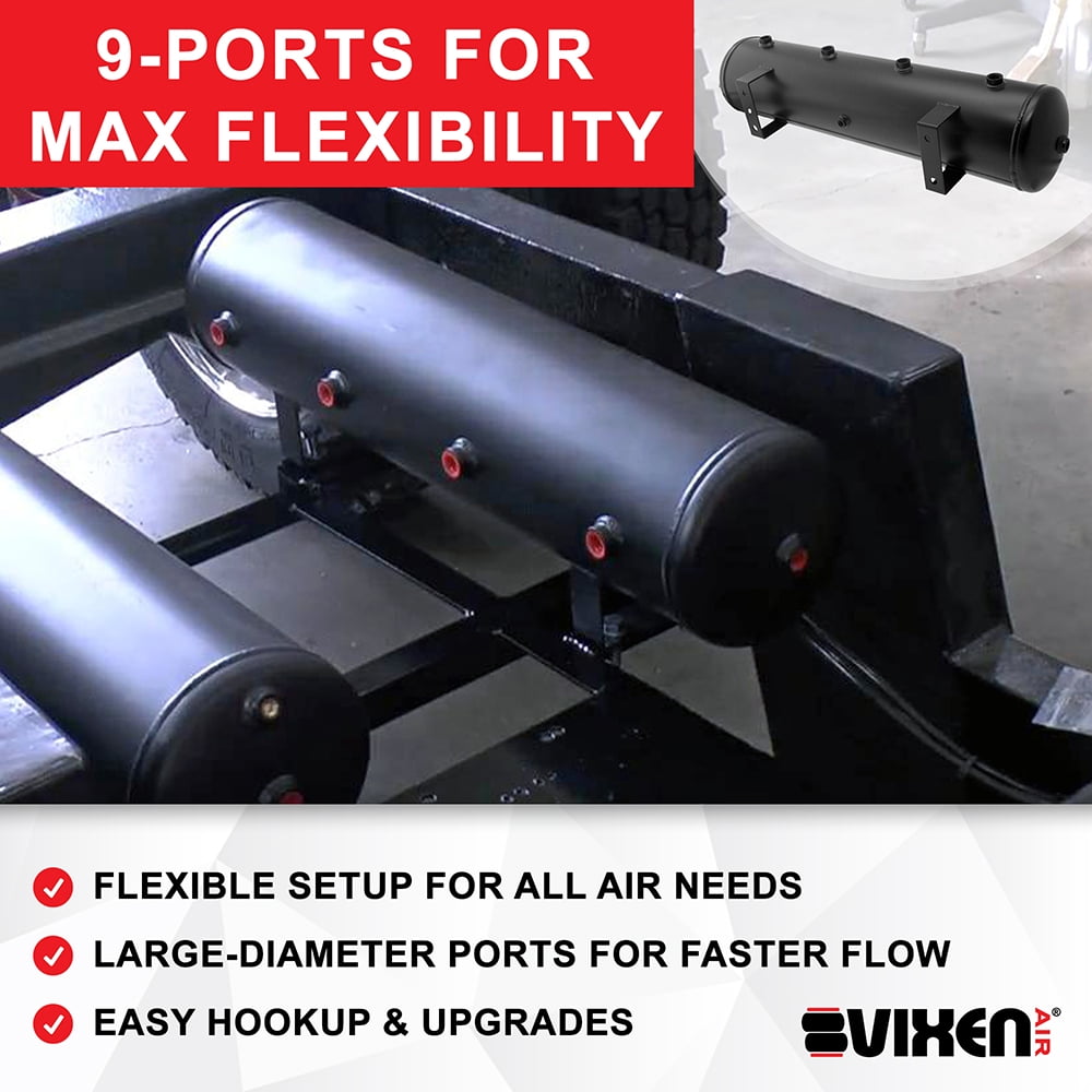 Vixen Air Suspension Kit for Truck/Car/Air Ride. On Board System - Two 200 PSI Compressors, 5 Gallon Tank, Four Air Bags/Springs. For Towing, Leveling, Heavy Loads, Boat Lift. VXX3804PB/4852DCF