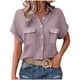 thumbnail image 2 of Craaazy Ladies Oversized Short Sleeve Tunic Tops, Lightweight Cotton Shirt, Turndown Collar Button Up Blouse with Chest Pockets for Everyday Outfits Gifts, 2 of 6