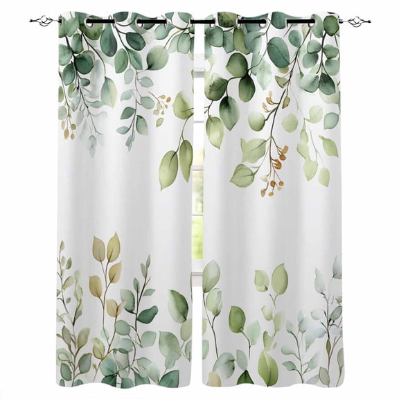 Eucalyptus Blackout Curtains 63 Inches Long, Sage Green Brown Leaf Boho Minimalist White Thermal Insulated Black Out Curtains, Darkening Window Curtain Drapes for Bedroom Living Room 42"x63" 2 Panels