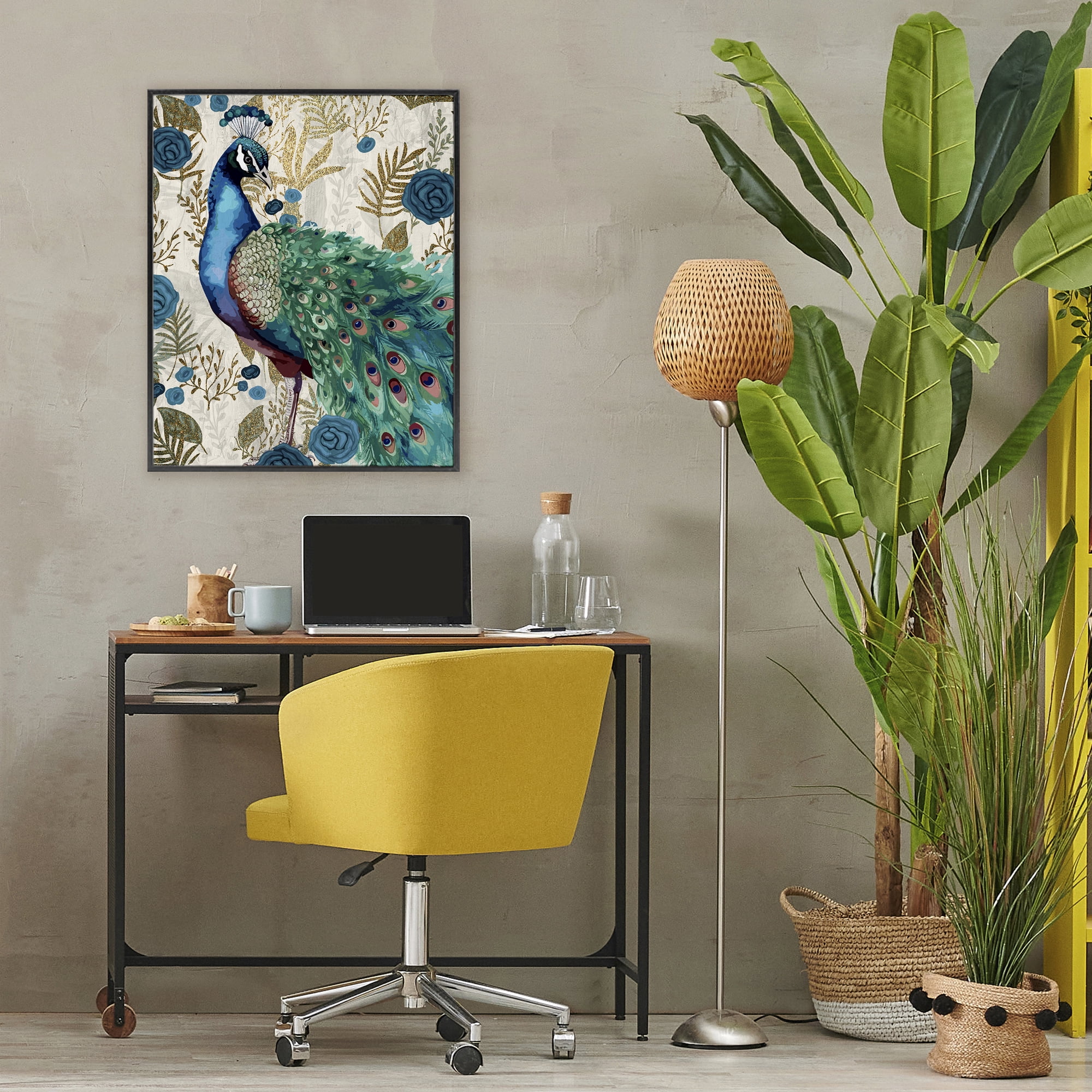 Stupell Industries Rococo Peacock Pride Black Framed Giclee Art, design by Kim Allen