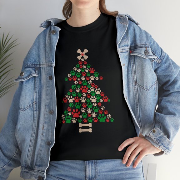 Christmas Tree Made of Bones and Paw Prints Dog Lover T-shirt