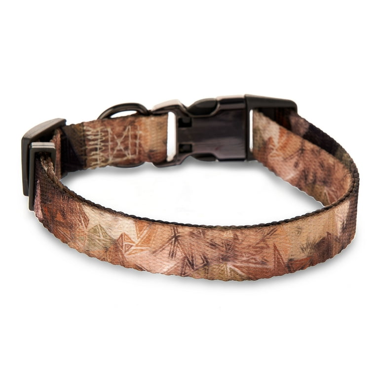 Camo Dog Collar with Tan Leather + Brown and White Stitching