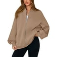 thumbnail image 3 of Women'S Fall Fashion Oversized Sweatshirt Jackets with Zipper Casual Long Sleeve Outerwear Winter Outfits Khaki L, 3 of 9
