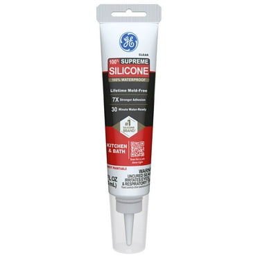 GE Supreme Silicone Kitchen & Bath Sealant, Pack of 1, Clear 2.8 fl oz Tube