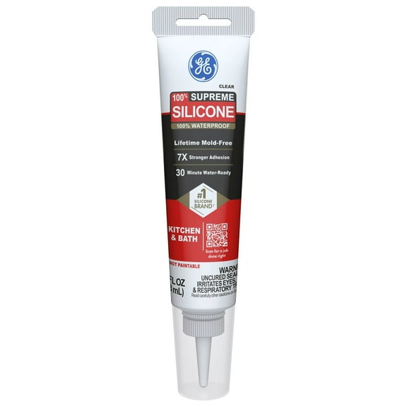 GE Supreme Silicone Kitchen & Bath Sealant, Pack of 1, Clear 2.8 fl oz Tube