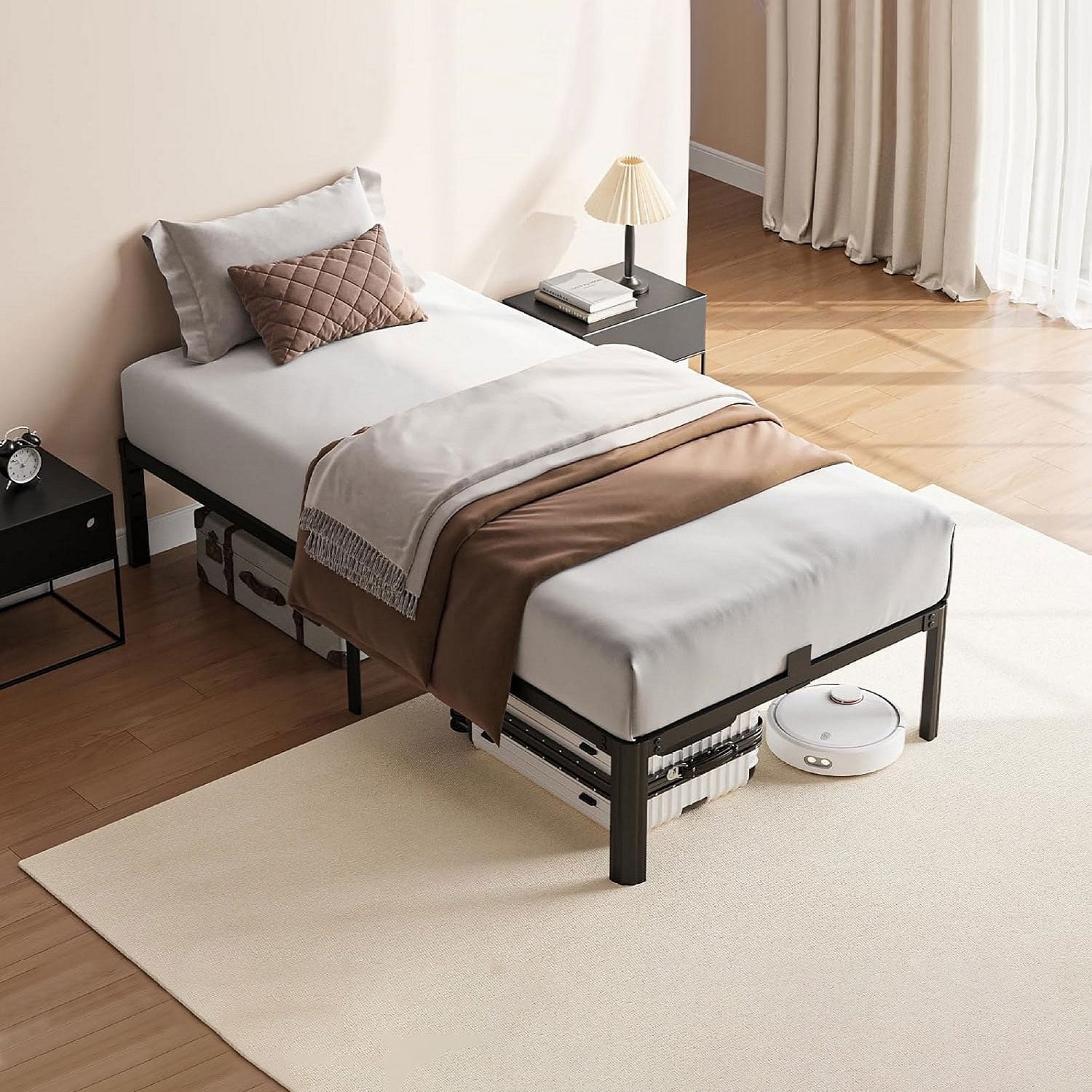 XUKIL 14 Inch Twin Size Bed Frame, Heavy Duty Metal Platform Twin Bed Frames with Steel Slats & Sturdy Mattress Stoppers, UnderBed Storage, Noise-Free No Box Spring Needed, Easy Assembly