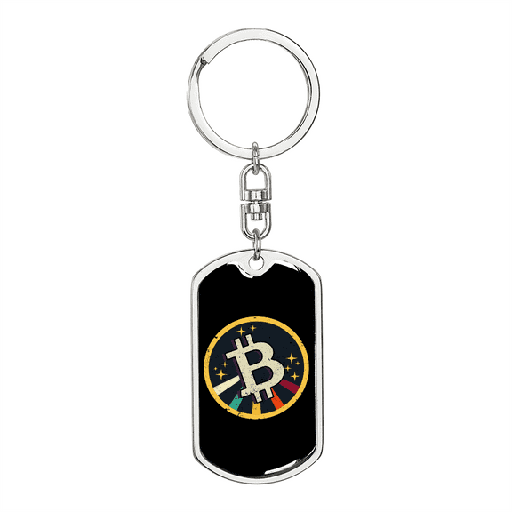 Bitcoin Star Crypto Stainless Steel or 18k Gold Premium Swivel Dog Tag Keychain