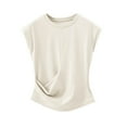 thumbnail image 2 of Lovskoo Fashion Women's Basic Tees Summer Casual Solid Color Loose Sleeveless Round Neck Top Beige, 2 of 6