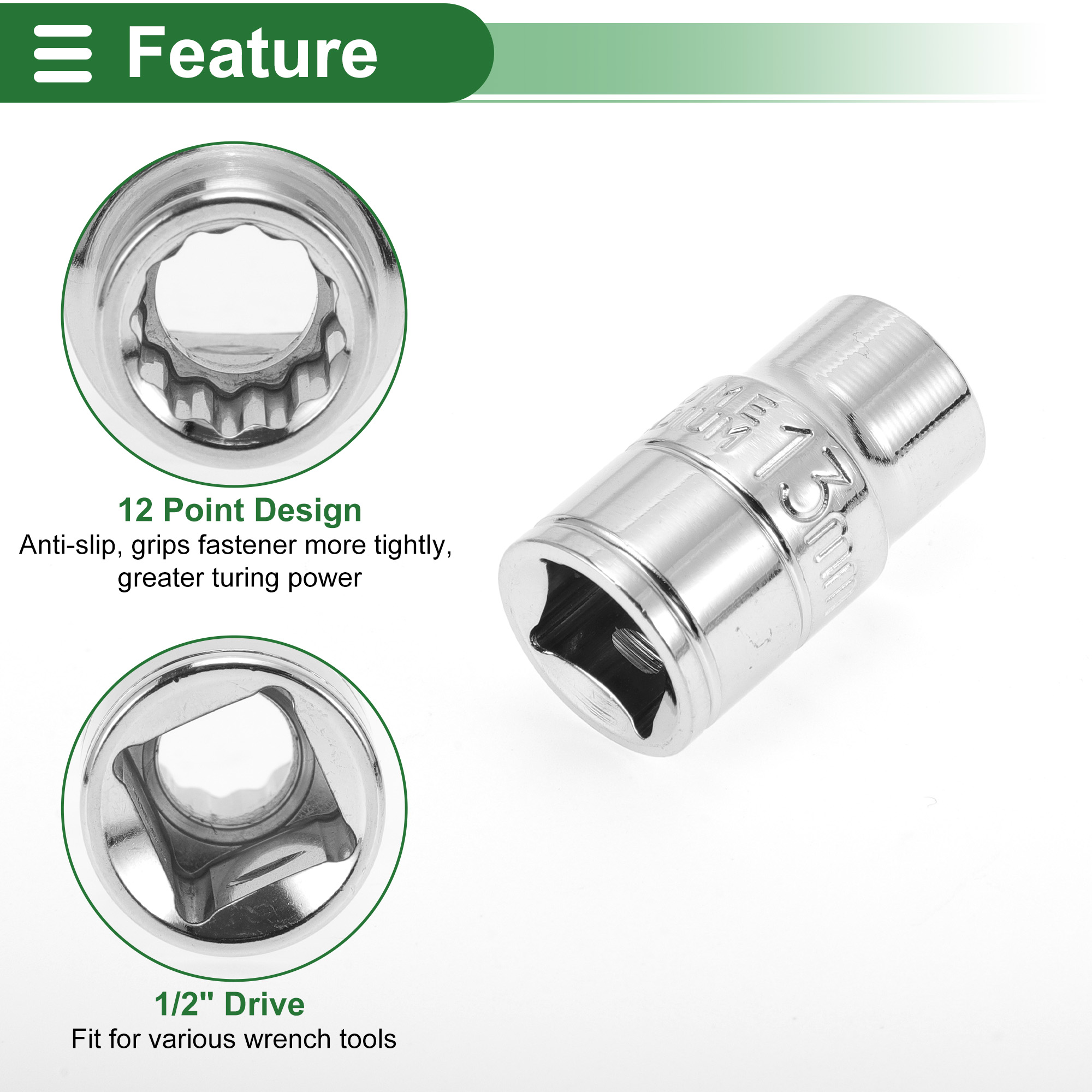 Unique Bargains Universal Impact Socket Tool 38mm Chrome Vanadium Steel 1 Pcs 13mm ID