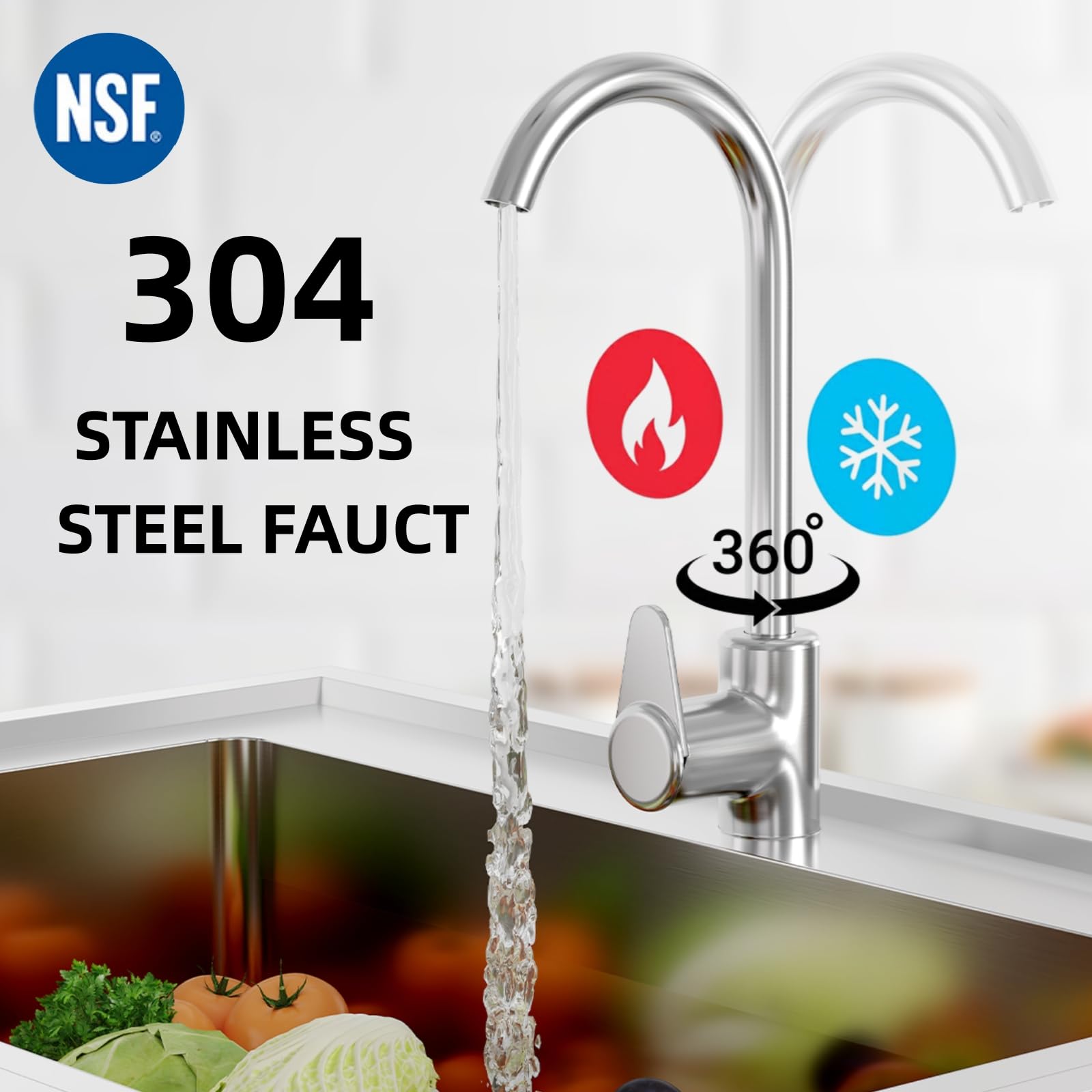 Single Bowl Stainless Steel Utility Sink with Faucet - Heavy-Duty Freestanding Basin, Storage Rack & Adjustable Legs, Hot/Cold Water, for Kitchen, Laundry, Garage, Outdoor