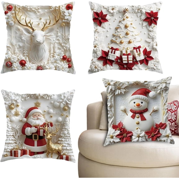 Throw Pillow Covers Christmas 18x18 Inches Decorative Pillowcase 4 Pieces