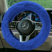 FH Group Doe16 Faux Fur Cozy Soft Fluffy Fuzzy Universal Fit Plush Steering Wheel Cover for Car, SUV, Van, Truck - Blue