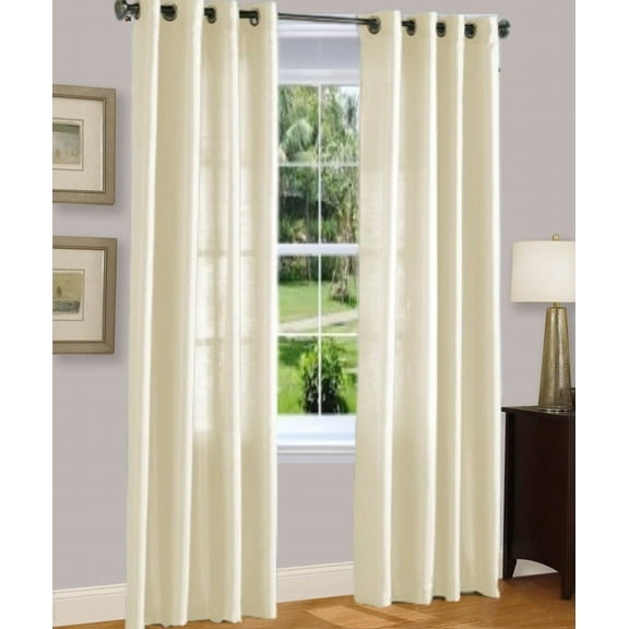 1 PANEL MIRA  SOLID IVORY BEIGE SEMI SHEER WINDOW FAUX SILK ANTIQUE BRONZE GROMMETS CURTAIN DRAPES 55 WIDE X 95" LENGTH
