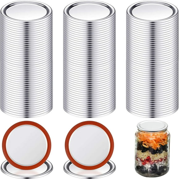 100 Pieces Mason Canning Lid Jar Split-Type Lids with Silicone Seals Rings Compatible with Mason Jar Can Reusable Leakproof Lids Storage Solid Caps Flat Sealing Caps