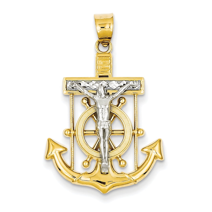 14k Twotone Diamondcut Mariner's Cross Pendant