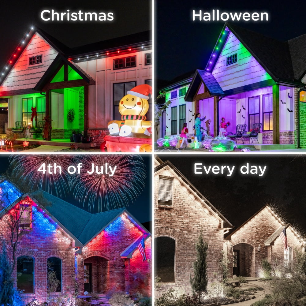 Enbrighten 100ft Wi-Fi Eternity Lights, Permanent Outdoor Lights, 72 LEDs, Smart LED Eaves Lights for Christmas, Halloween, Party, Game Day and More