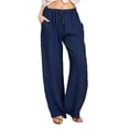 thumbnail image 4 of Zoeecloth Women Summer High Waisted Cotton Linen Palazzo Pants Solid Color Plus Size Wide Leg Long Lounge Pant Trousers with Pocket S-3XL, 4 of 10