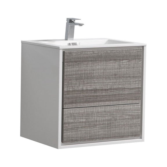 KubeBath DeLusso 24"  Ash Gray Wall Mount Modern Bathroom Vanity