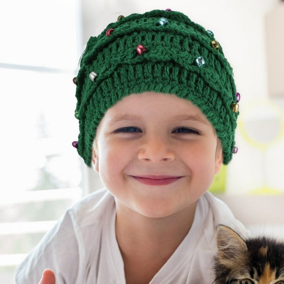PENIKOKO Christmas Hat Green Winter Knitted Hat Handmade Crochet Christmas Tree Design for Wearing