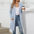 thumbnail image 5 of Womens Long Cardigans Cable Knitted Open Front Oversized Hooded Outerwear Sweater Coat Ndbuld Women's Fashion Brushed Stripe Long Sleeve Women's Cardigan Coat Gift for Adults Light Blue S, 5 of 7