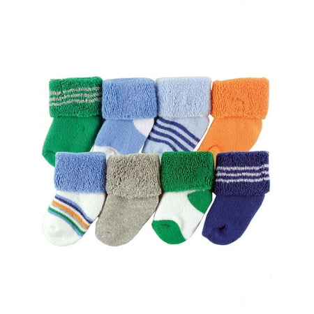 UPC: 0660168280319 | Luvable Friends Baby Boy Newborn and Baby Terry Socks Blue Orange 6-12 Months