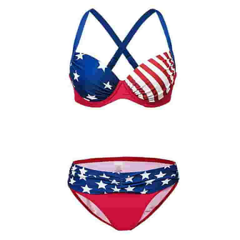 Sexy Bathing Suit For Women Classic American Flag Bikini Set, Red