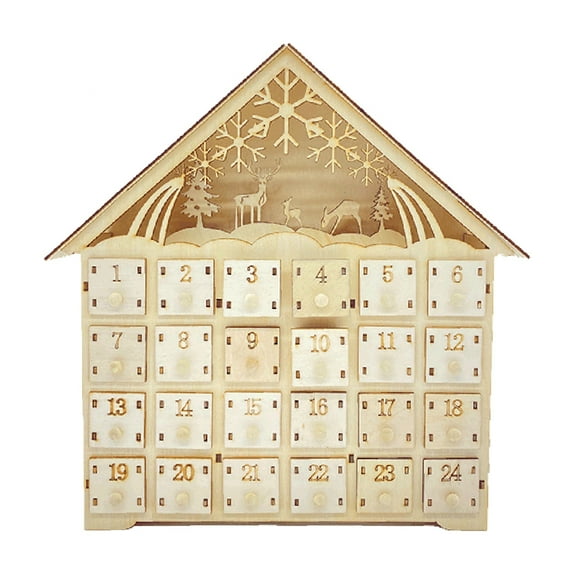 Large Christmas Advent Calendar with Drawer and LED Light Countdown Xmas Decors