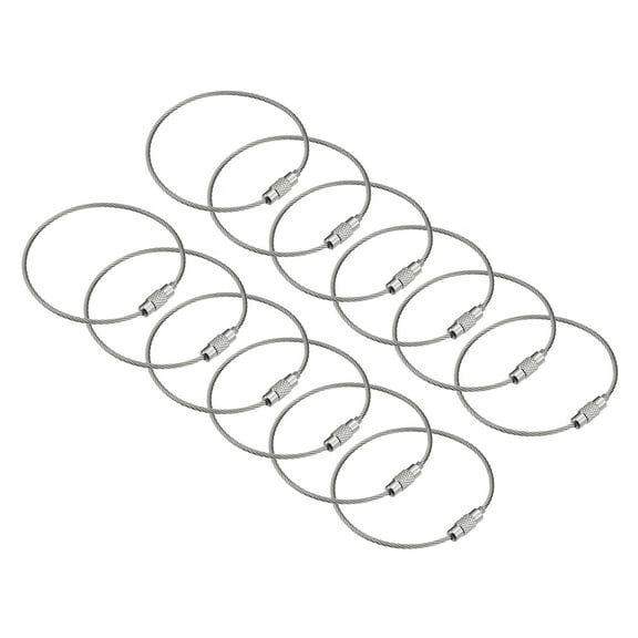 12Pack Cable Key Rings, 6inch(155mm) Wire Keychain Twist Loops, Silver