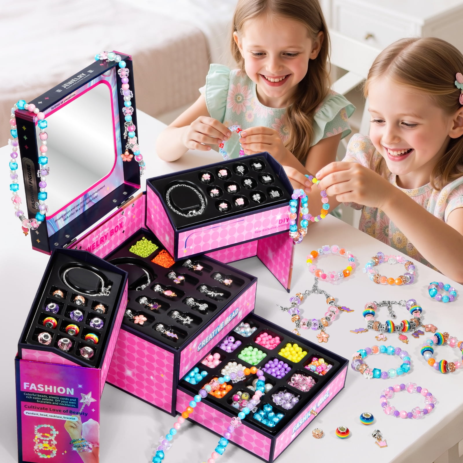 IHAHA Charm Bracelet Making Kit for Girls Ages 8-12, DIY Jewelry Making Kit & Craft Set with Beads, Charms & Necklace Kit Birthday Christmas Gift for Kids 4-6 7 8 Years Old Girl