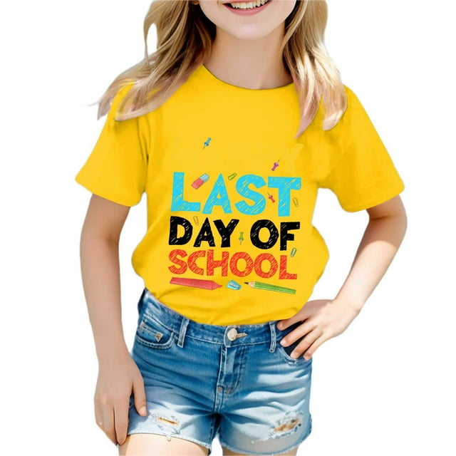 LUOGENLI T-Shirt pour Filles T-Shirt à Col Rond Imprimé à Manches Courtes pour Garçons et Filles Chemises pour Filles Invitée de Mariage 2025 Jaune 5-6 Ans