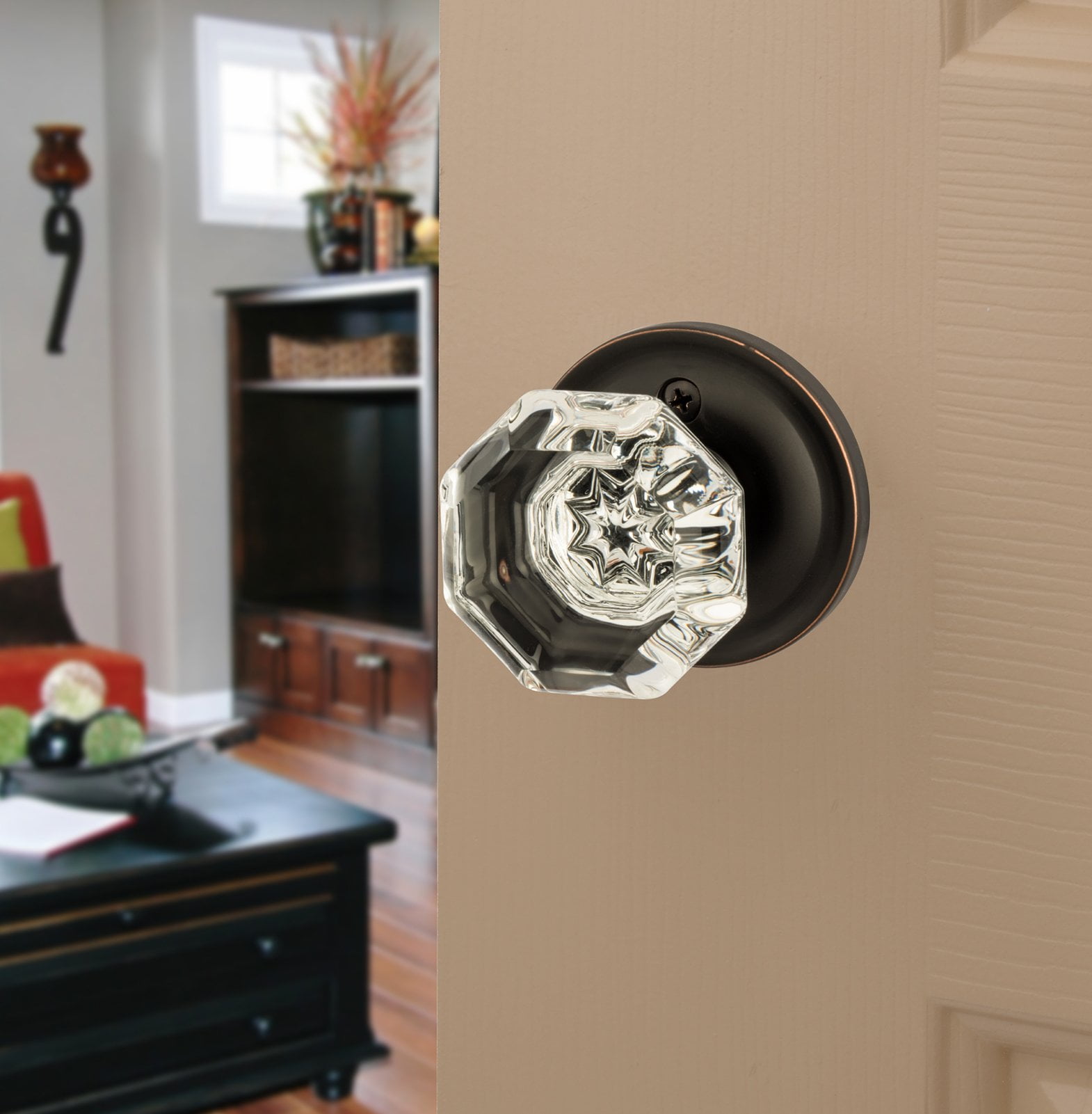 Dynasty Hardware 1830-PASS-10B Classic Rosette- Crystal Style Door Knob- Passage Function- Hall & Closet- Oil Rubbed Bronze