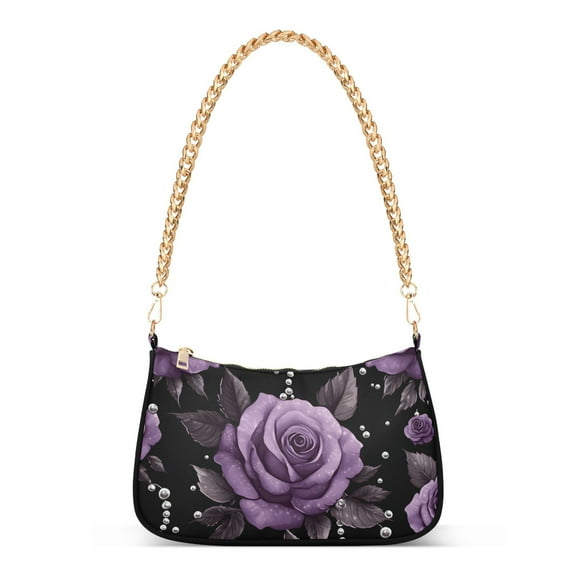 FORMRS Womens Shoulder Bag with Chain Strap Clutch Purse Cute Tote Handbag, Black Roses