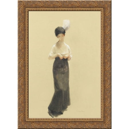 Jeune Femme Au Chapeau a Plume 24x18 Gold Ornate Wood Framed Canvas Art by Theophile Steinlen
