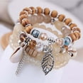 thumbnail image 3 of Ayyufe Pack Of 4 Bohemian Women Cowrie Shell Leaf Candy Beaded Elastic Bracelet, 3 of 7