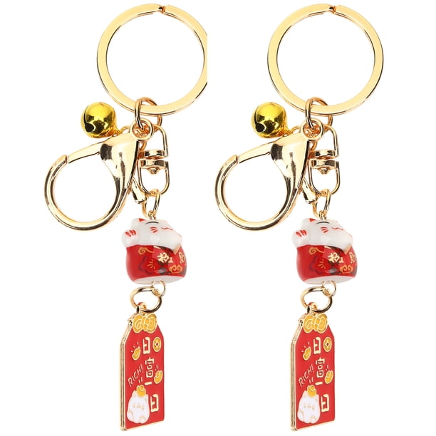 KAKOWELY 2 llaveros de estilo japonés con forma de gato, adorno para llavero japonés, colgante.