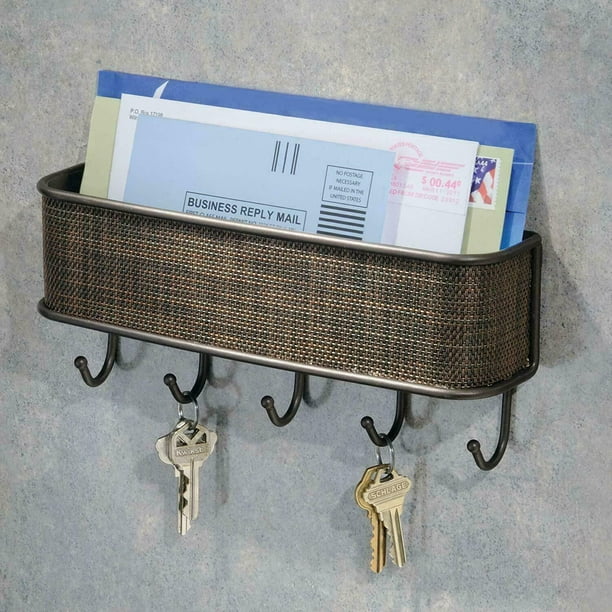 WallMounted Mail Organizer With Key Hooks, Wall Mount Entryway