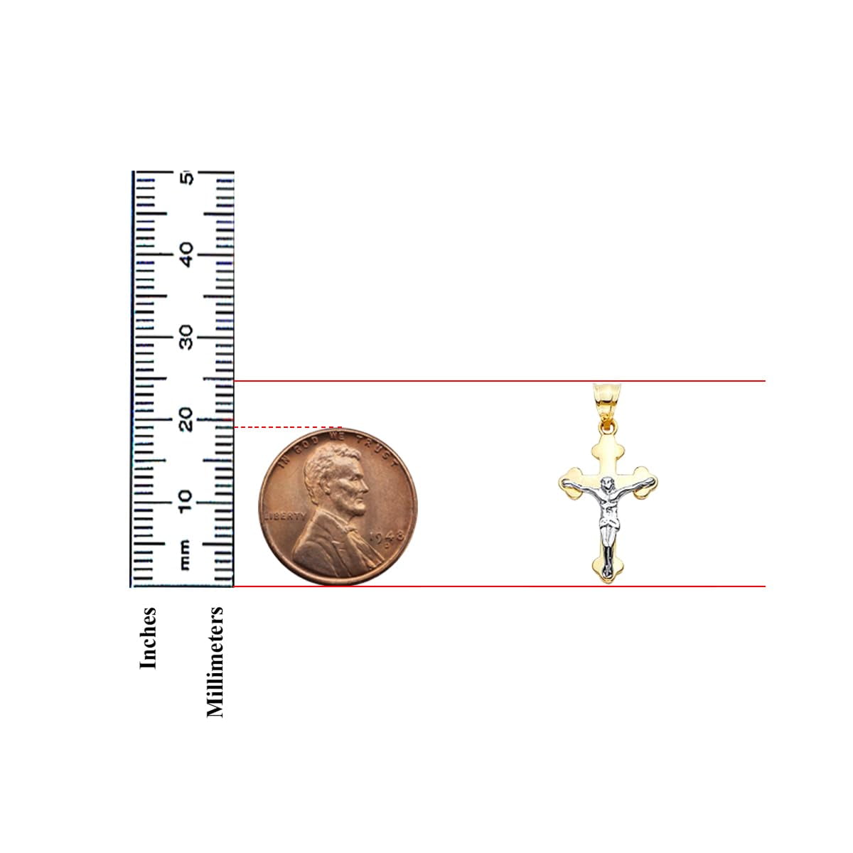 Genuine 14K Two-Tone Solid Gold Crucifix Pendant with Jesus Figure – Real Yellow & White Gold Religious Cross for Men & Women, 25mm x 13mm