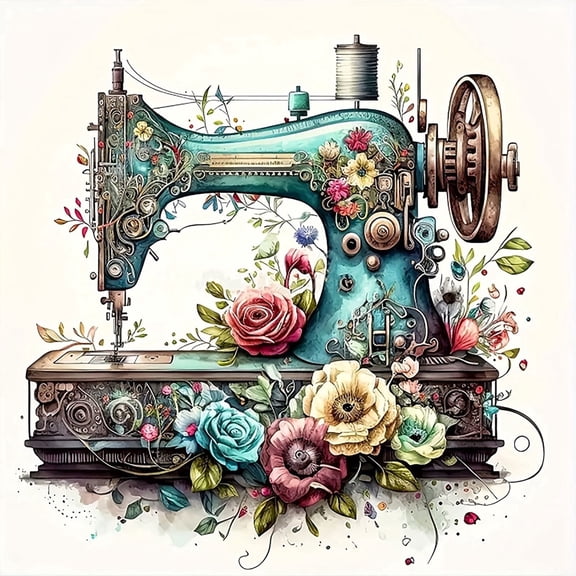 BYGFHLYW Sewing Machine Diamond Art Kits for Adults Beginners,DIY Full Round Drill Diamond Painting Kits Flowers,Home Wall Decor 13.8X13.8Inch
