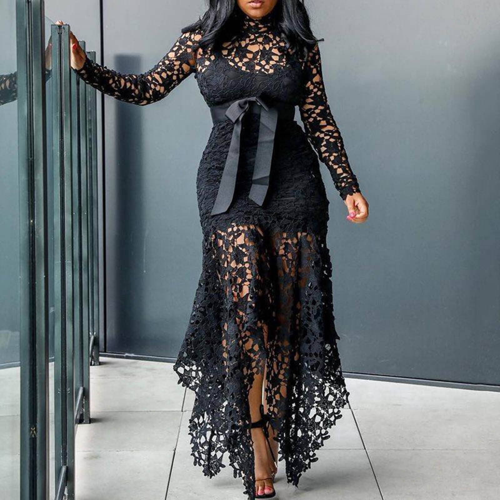 Graduation Dress for Lady Hollow Lace Maxi Dress Womens Formal Evening Gowns,  Asymmetrical Elegant Long Floor-Length Lace Dress Purple 4XL - Walmart.com