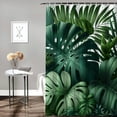 thumbnail image 2 of Awypu Chic Modern Bathroom Decor Tropical Green Leaves Summer Palm Leaf Waterproof Shower Curtain White, 2 of 7