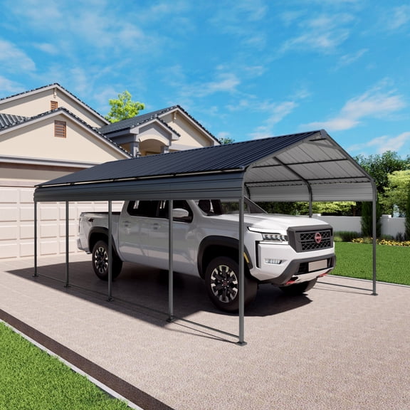 Outdoor Carports 12x20 FT Heavy Duty Metal Carport With Galvanized Steel Roof With Enhanced Base Outdoor Car Port Shelter for Cars, Trucks and Boats,Large Carports