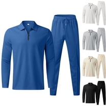 Dagugfen 2 Piece Sets for Men Workwear Zipper Lapel V Neck Tops Tapered Leg Pants Slim Casual Office Outfits