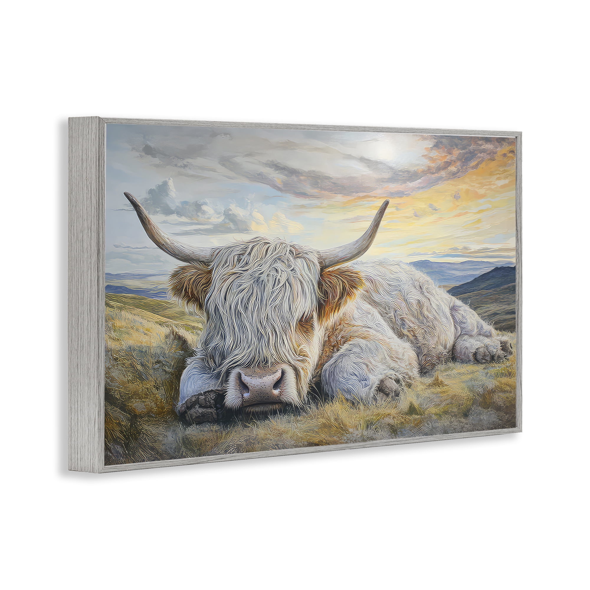 Stupell Industries Sleeping Highland Cow Pastoral Gray Framed Giclee Art, design by The Wands Want
