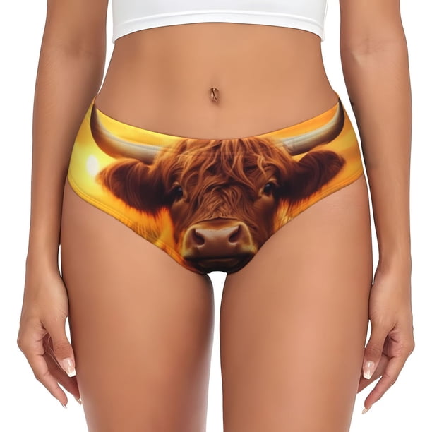 Balery Vintage Sunflower Cow A Ropa Interior de Algodón para Mujer con Dibujo – Braguitas Cómodas y Elásticas, Estilo Clásico-X-Large