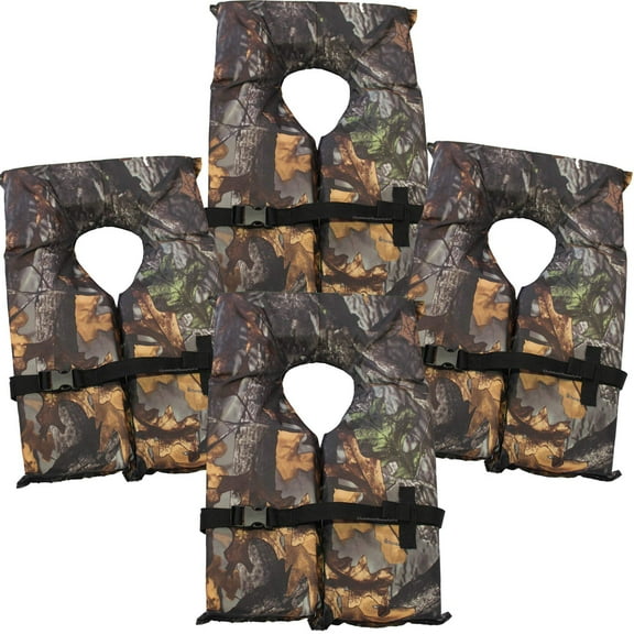 Hardcore Water Sports Hardcore Coast Guard approved life jackets for adults.  Camo color Type II keyhole life vest in classic May West style. Compliance life vests and flotation device (4 pack)